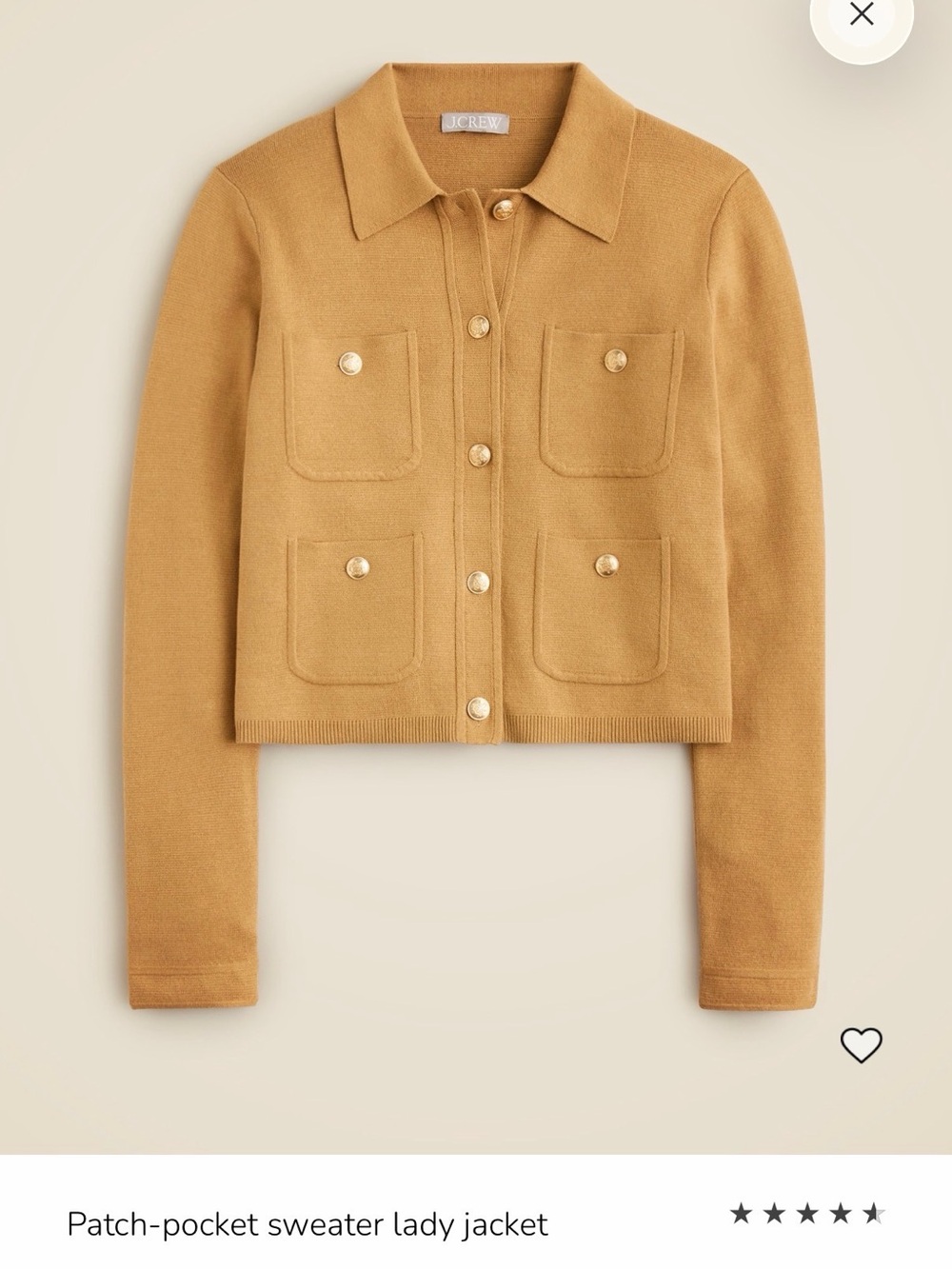 J.Crew Patch-Pocket Sweater Lady Jacket Honey Brown XS